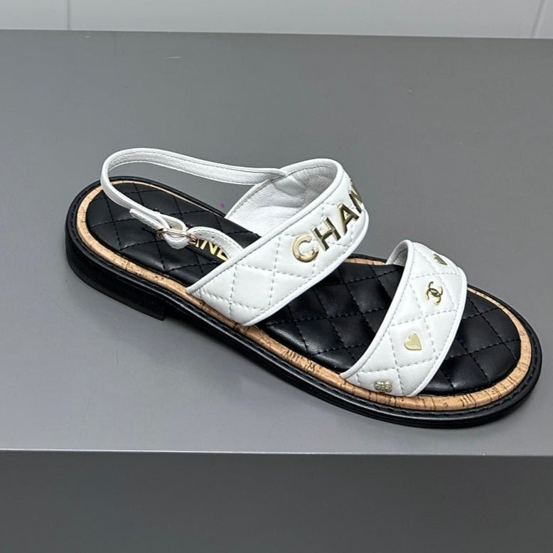 Chanel Dad Sandals White Calf Leather
