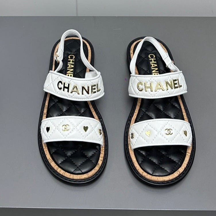 Chanel Dad Sandals White Calf Leather