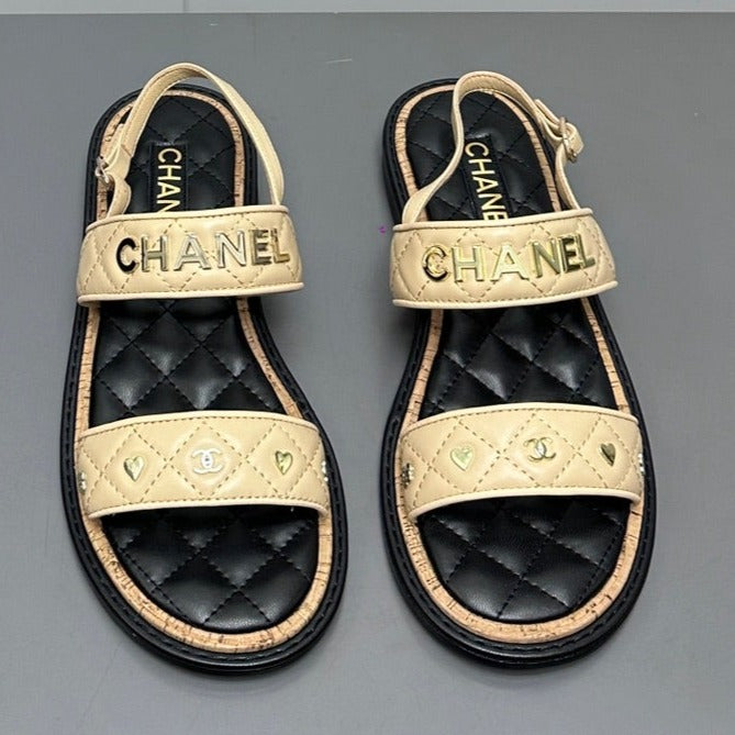 Chanel Dad Sandals Cream Yellow Calf Leather