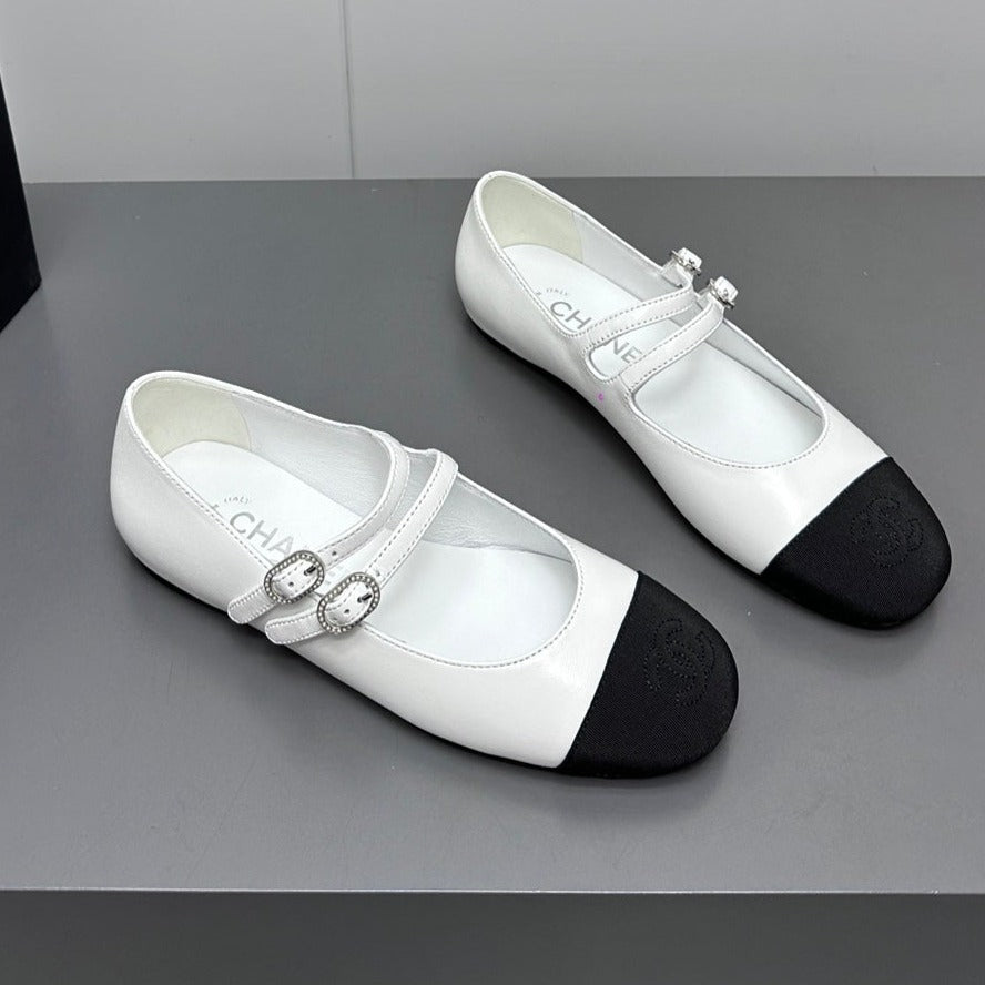 Chanel Pearl Mary Jane Flat Shoes White