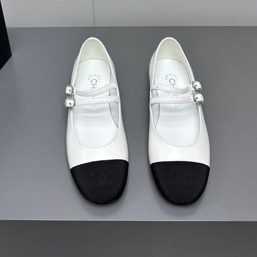 Chanel Pearl Mary Jane Flat Shoes White