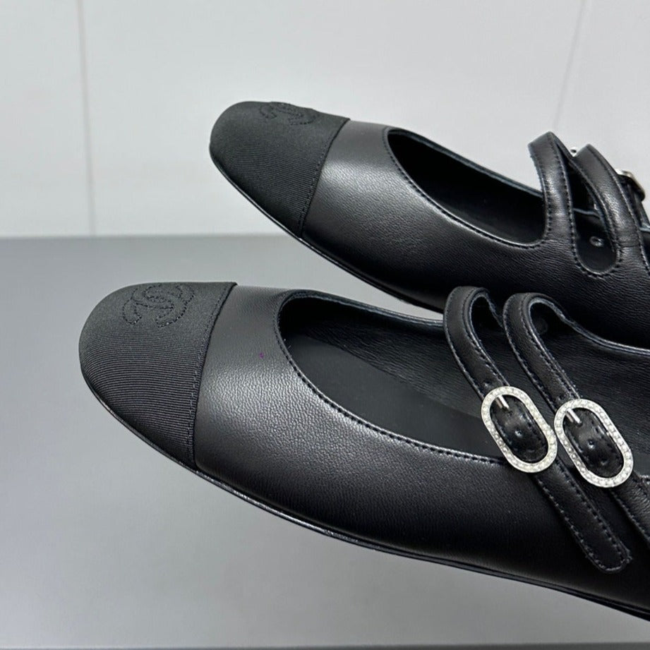 Chanel Pearl Mary Jane Flat Shoes Black