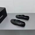 Chanel Pearl Mary Jane Flat Shoes Black