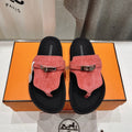 Hermes Empire Sandal Black Mix Pink Suede
