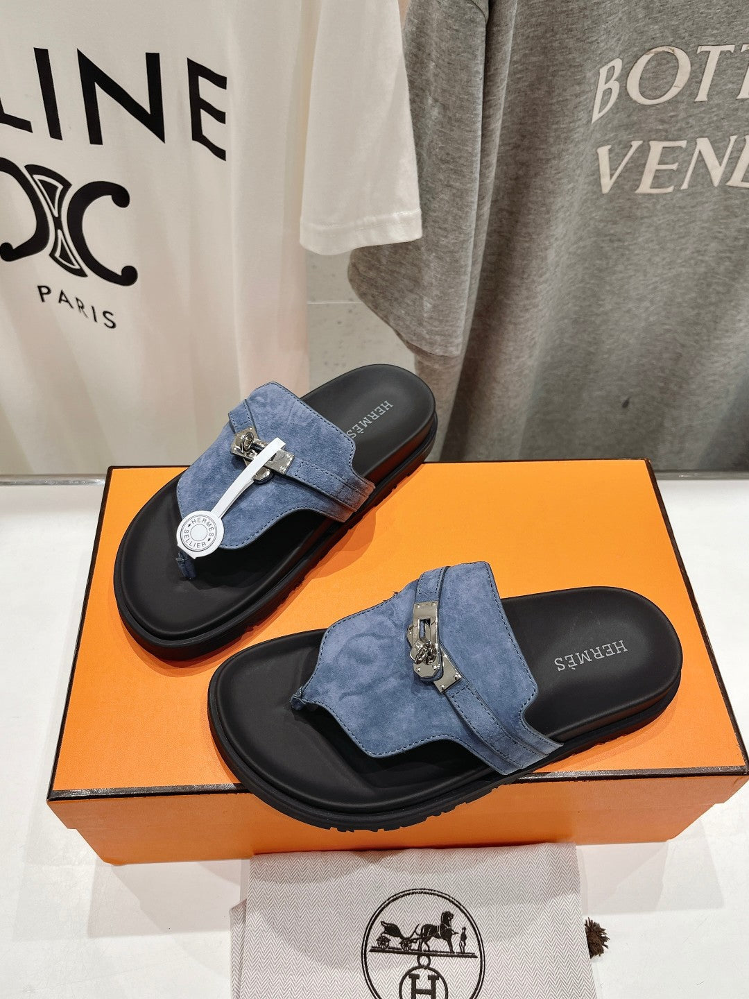 Hermes Empire Sandal Black Mix Stone Suede