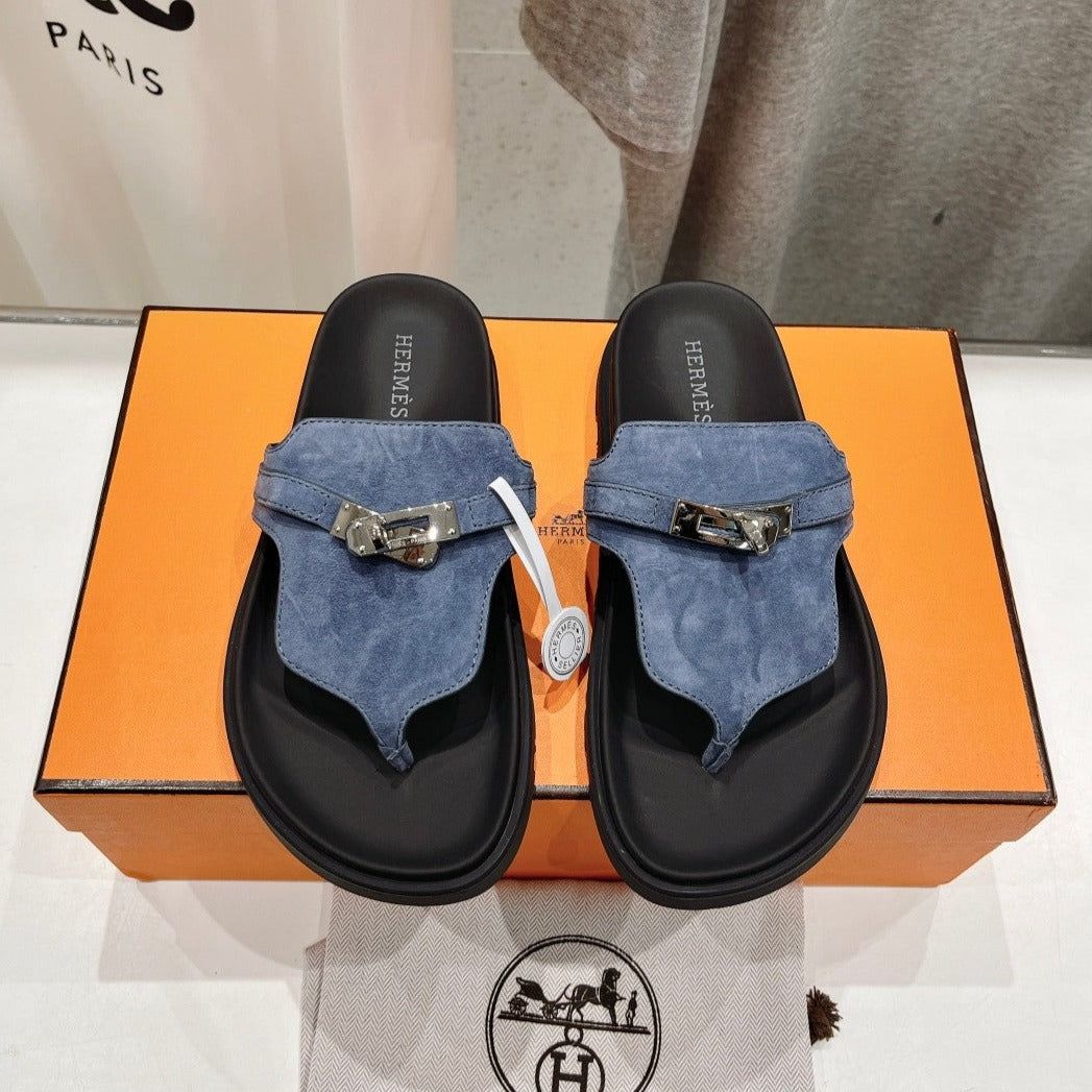 Hermes Empire Sandal Black Mix Stone Suede