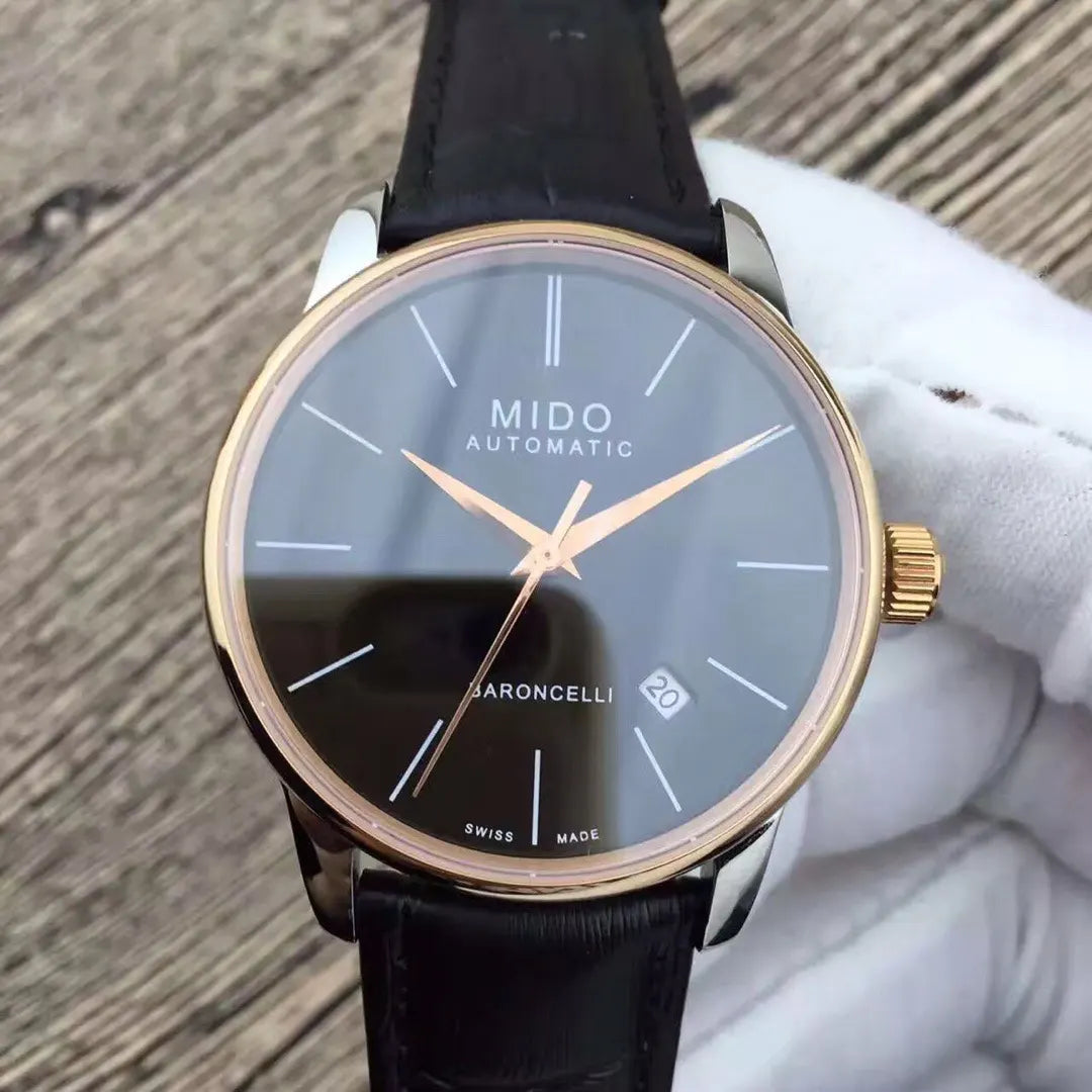 Mido Black Dial Gold Bezel - Hình 3