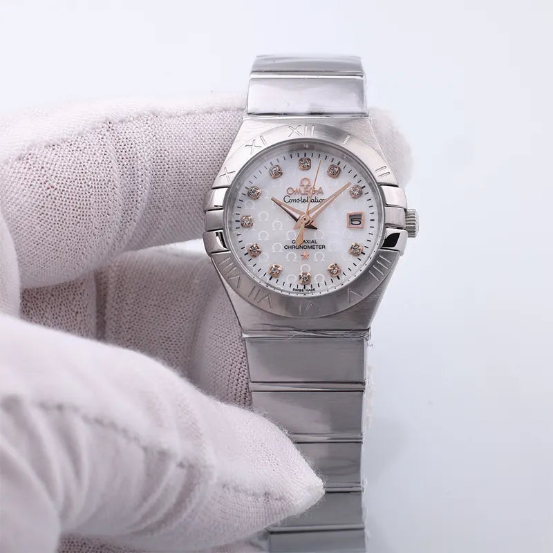 Omega Silver Diamond Watch - Hình 2
