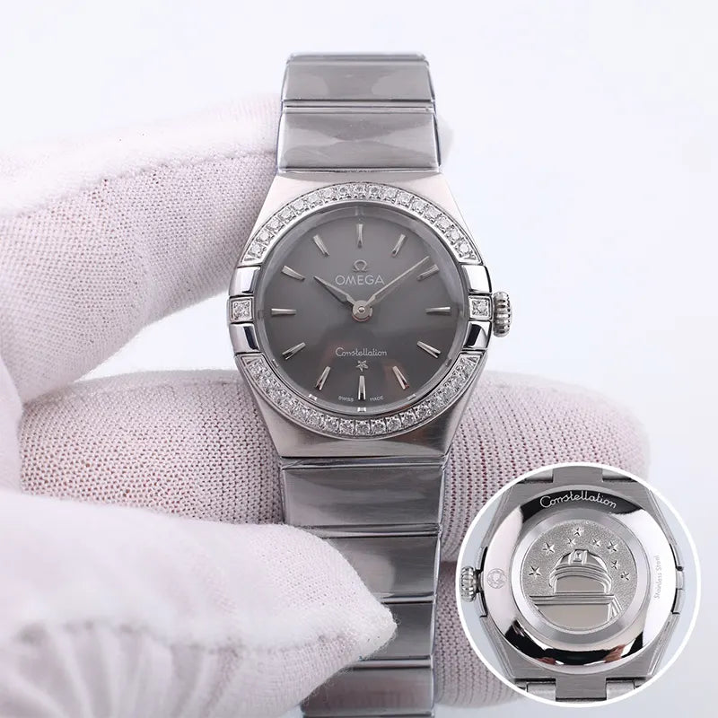 Omega Gray Dial Diamond Bezel