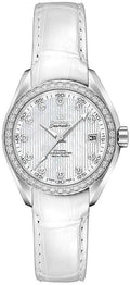 Omega Diamond White Leather Watch seamaster