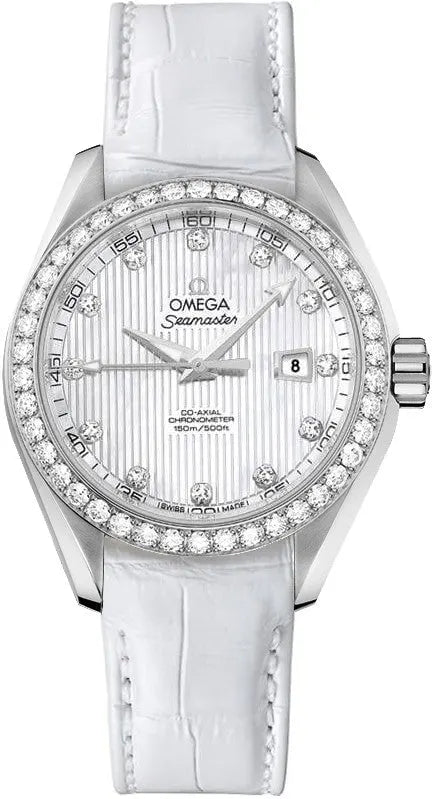 seamaster elegant Omega Diamond Bezel White Leather
