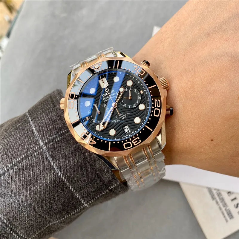 Omega Rose Gold Black Wave