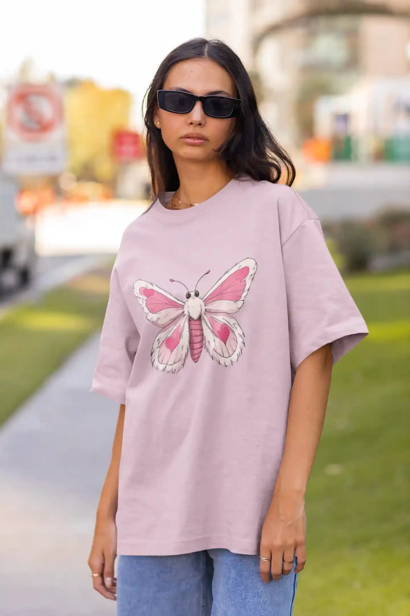 Pink Butterfly Oversized Tee - Urban Theory Co