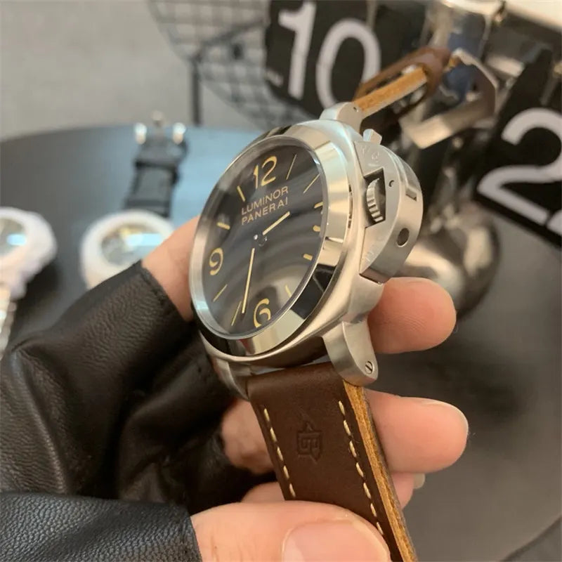 luminor brown Panerai Black Dial Leather - Hình 5