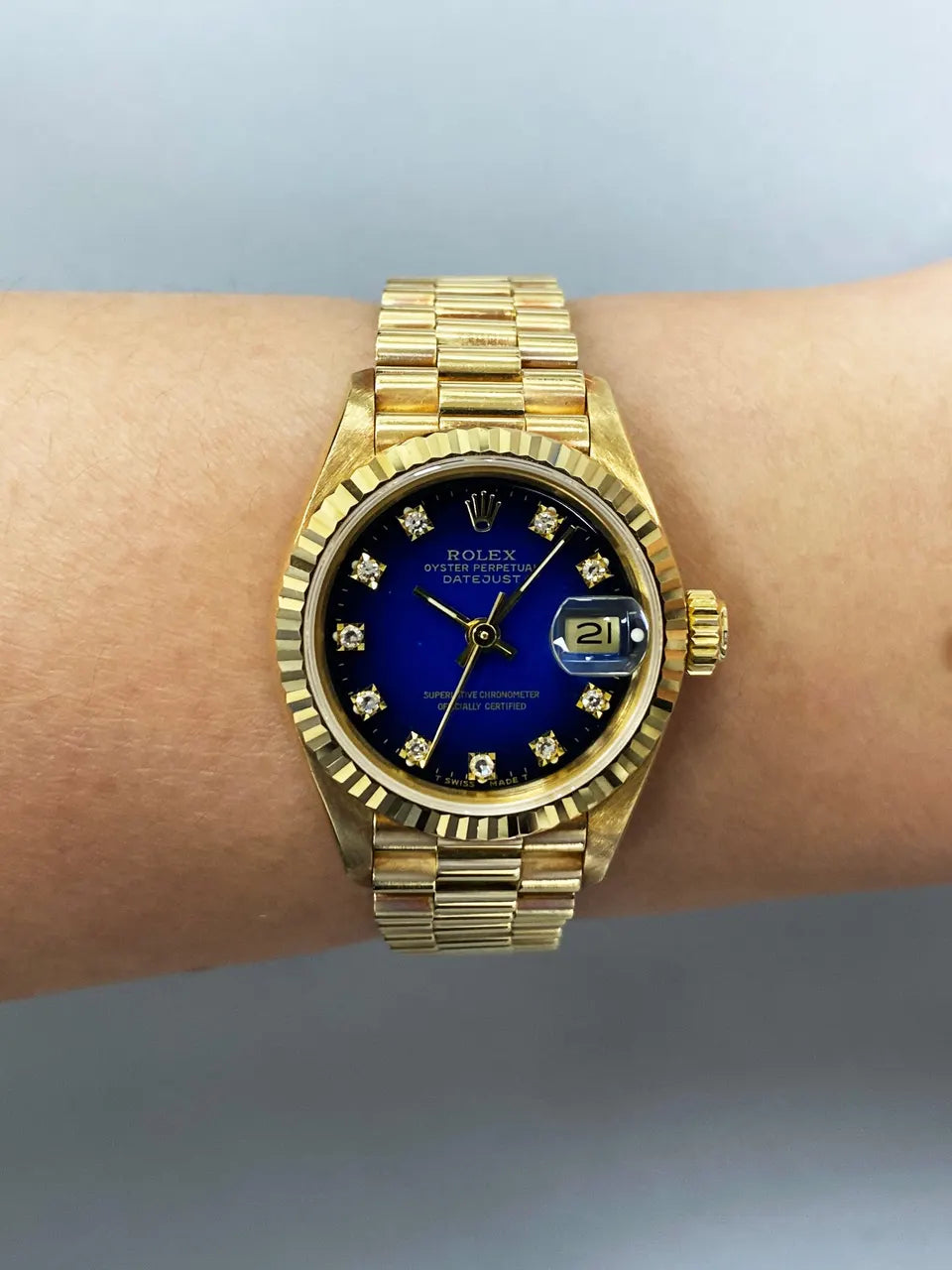 Rolex Gold Blue Diamond Dial - Hình 9