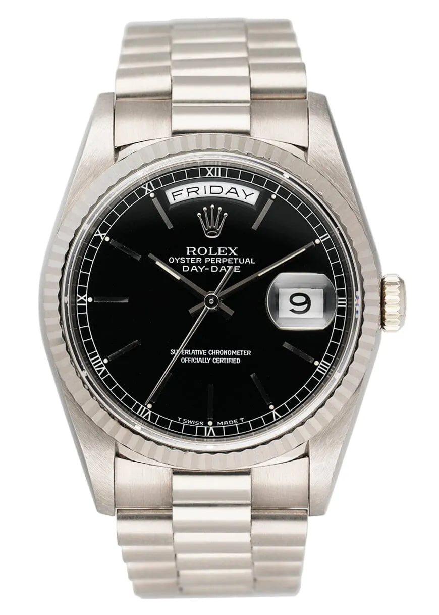 stainless steel Rolex Day-Date Black Dial