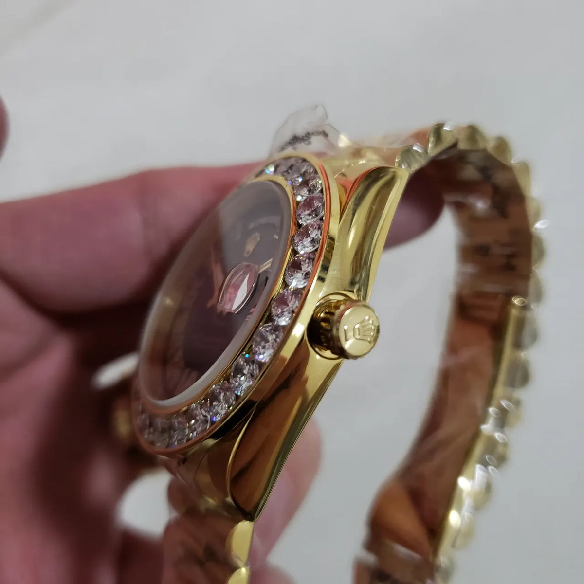 black Rolex Day-Date Gold Diamond Bezel - Hình 4
