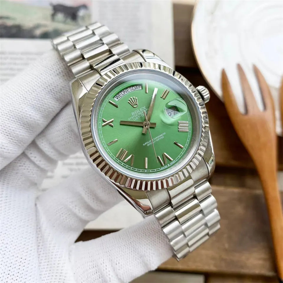 stainless Rolex Day-Date Green Dial