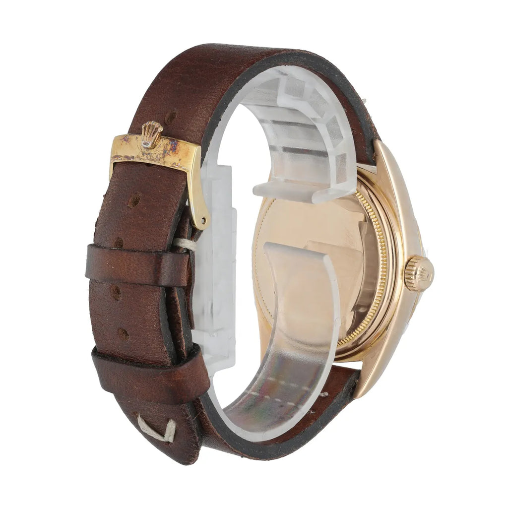 champagne Rolex Day-Date Gold Brown Leather - Hình 4