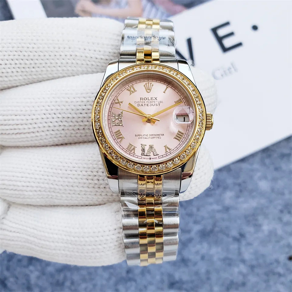 Rolex Pink Dial Diamond Datejust