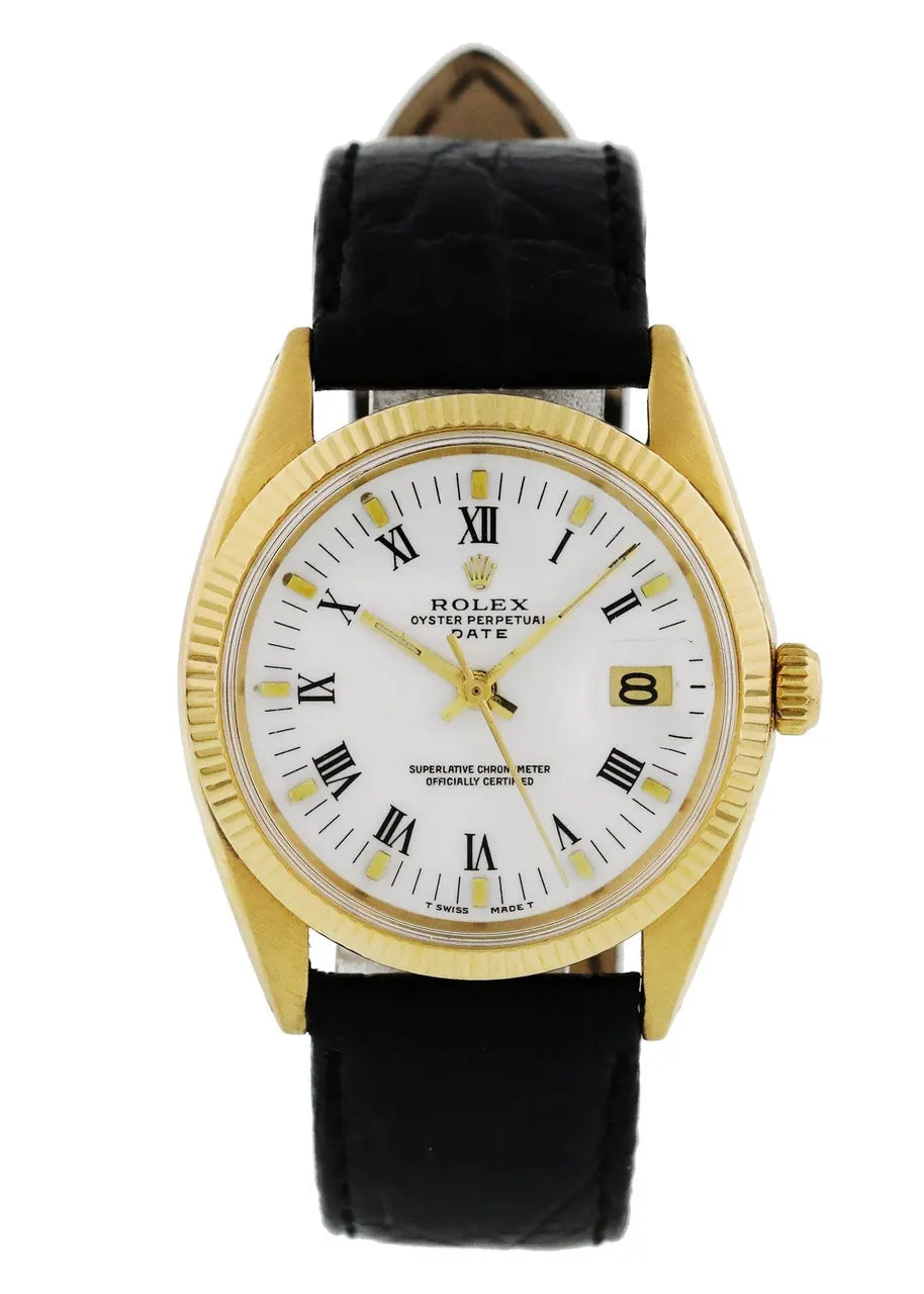 Rolex Gold Black Leather Strap
