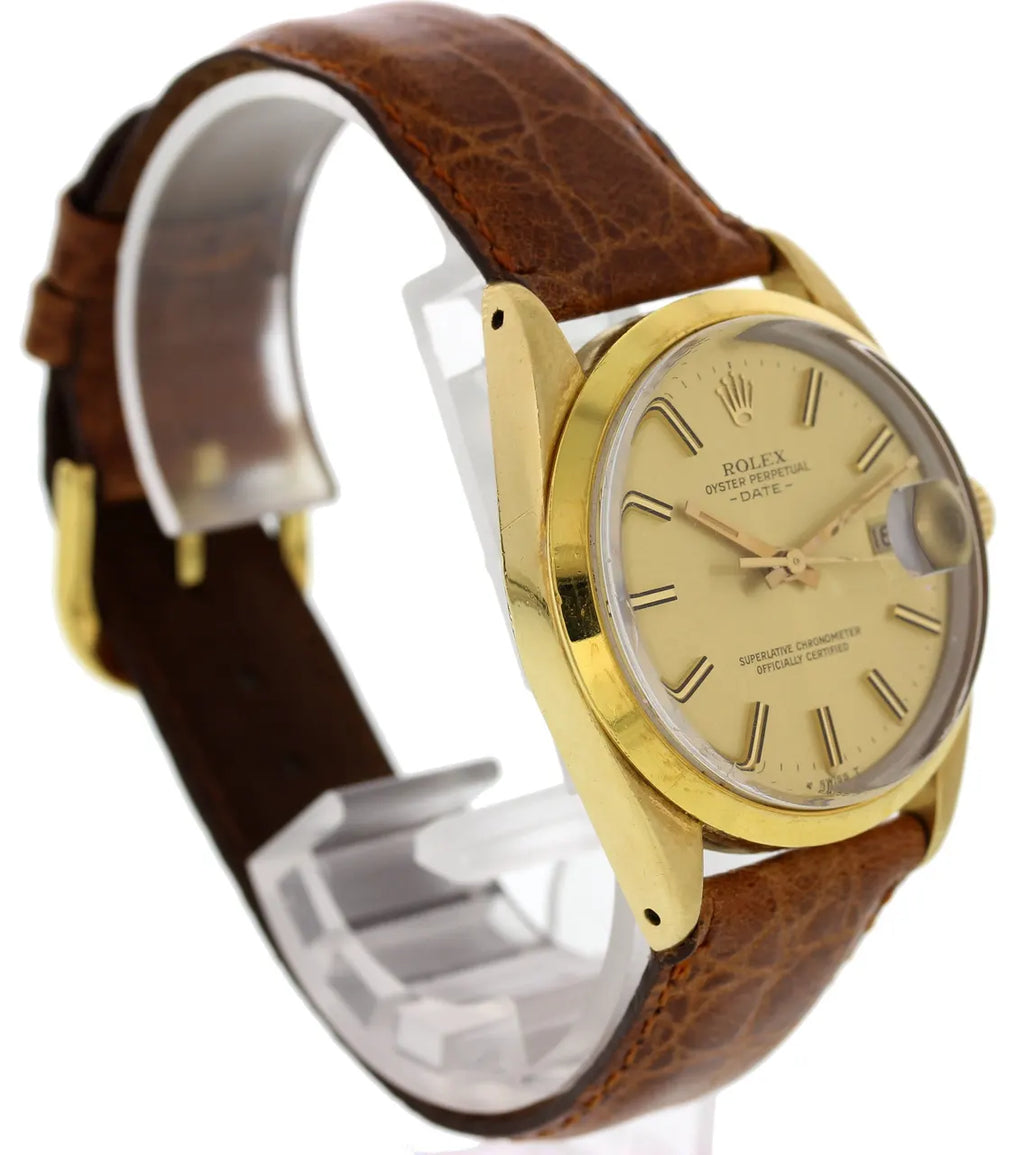 Rolex Gold Brown Leather Date - Hình 5