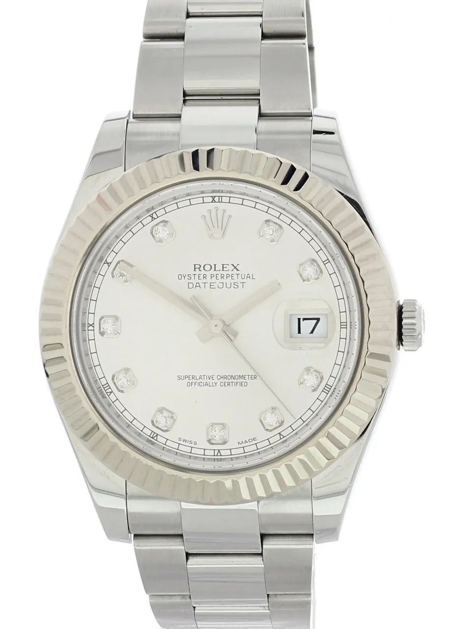 Rolex Silver Diamond Watch - Hình 2