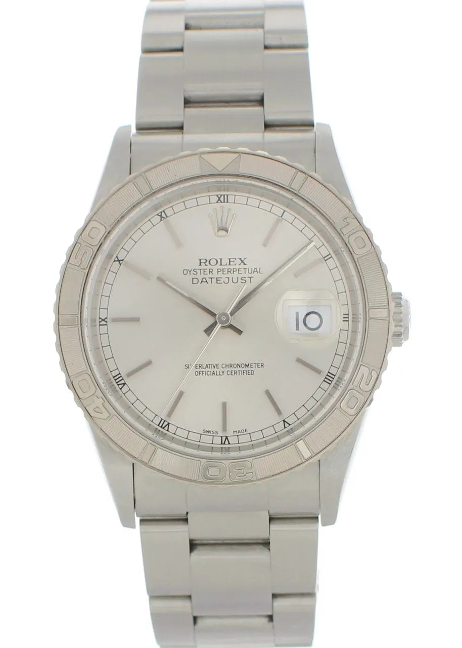 silver Rolex Datejust Turn-O-Graph