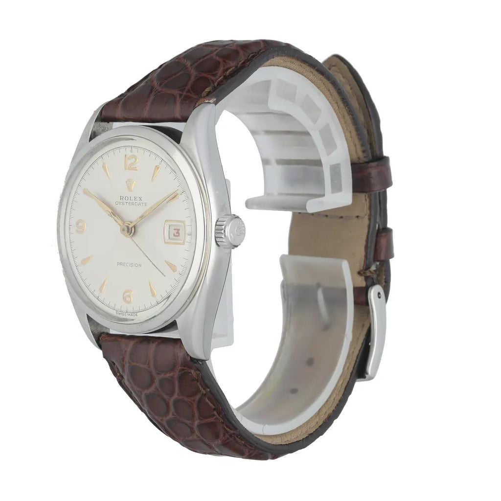 brown Rolex Oysterdate Precision Silver Dial - Hình 2