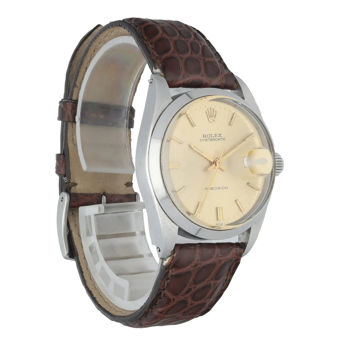 oysterdate Rolex Champagne Dial Leather - Hình 3