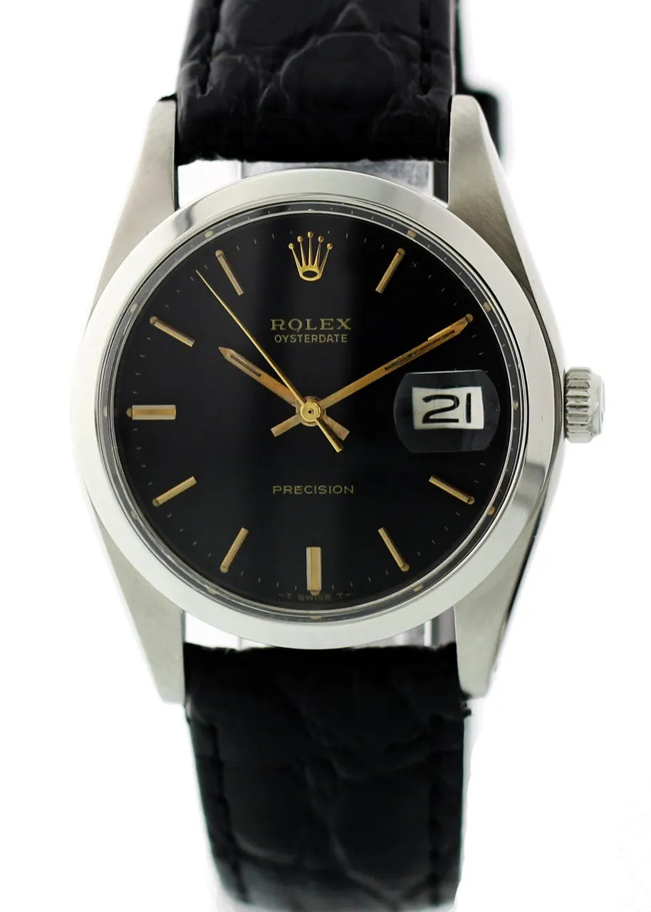 oysterdate Rolex Black Leather Watch
