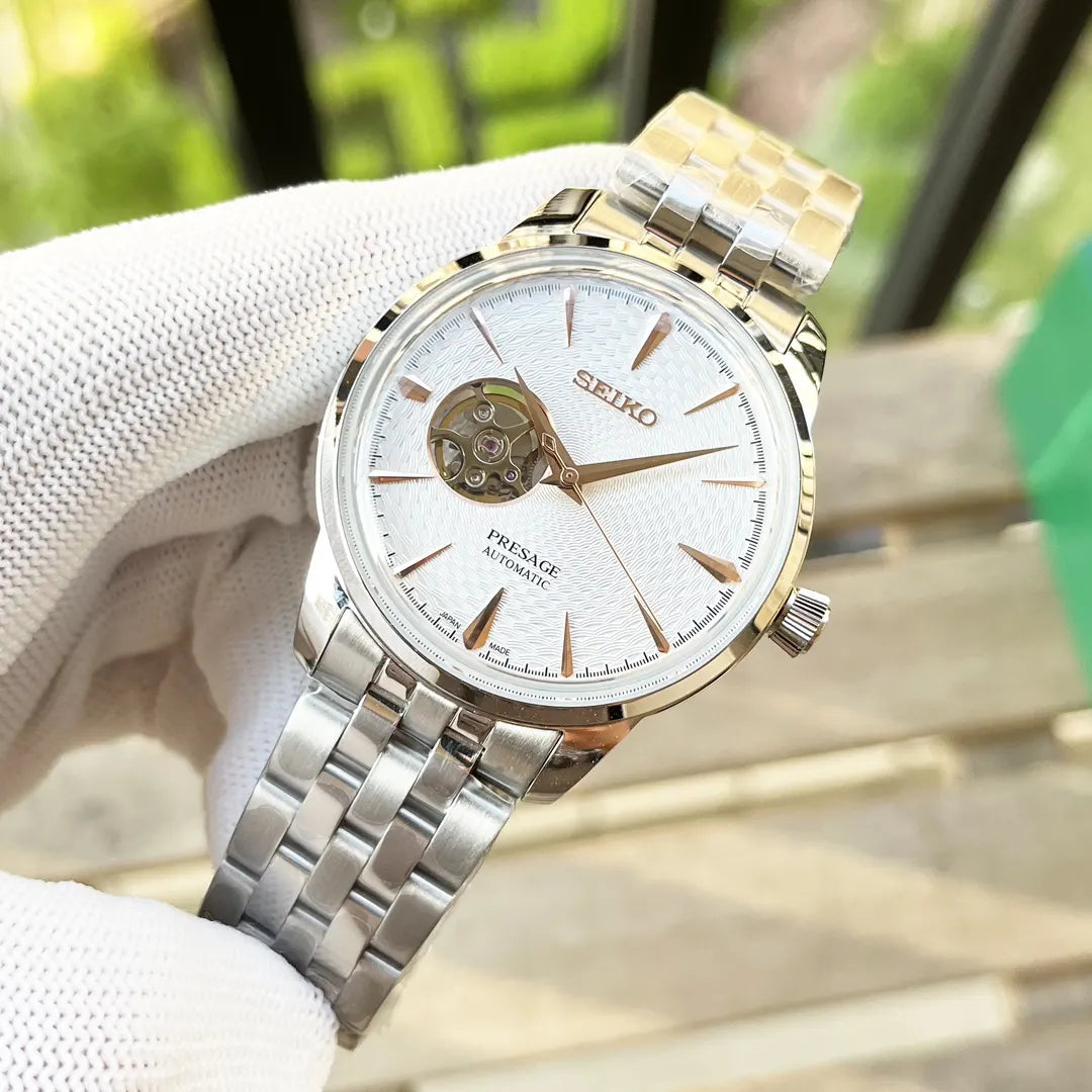 silver Seiko Presage Open Heart - Hình 4