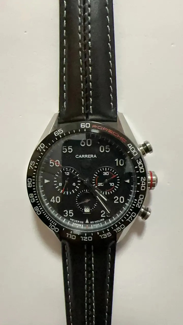 tag Carrera Black Leather Chronograph