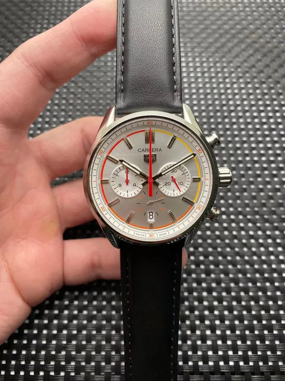 Tag Heuer Carrera Silver Dial Black Leather Chronograph