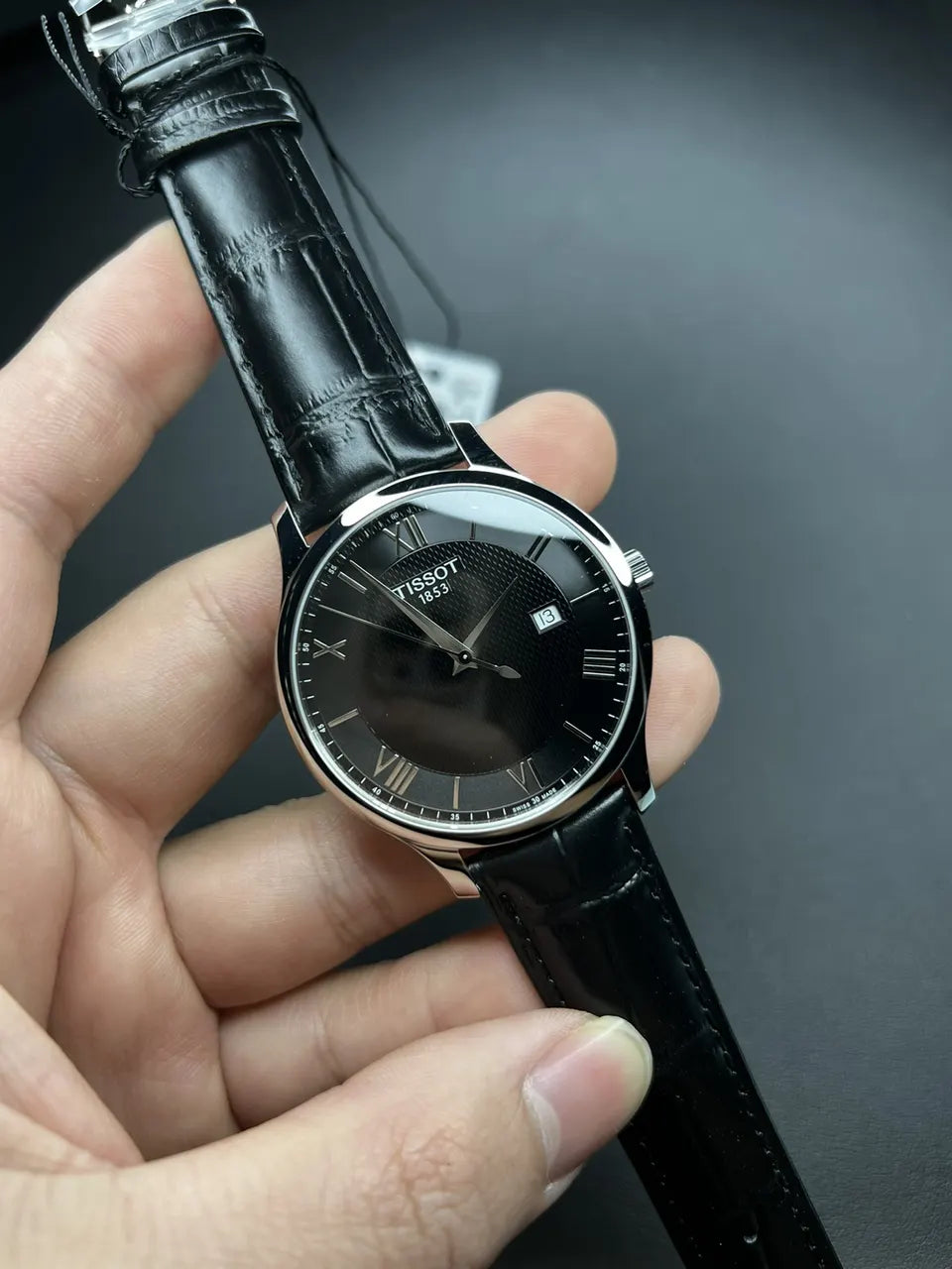 Tissot Black Leather Watch - Hình 6