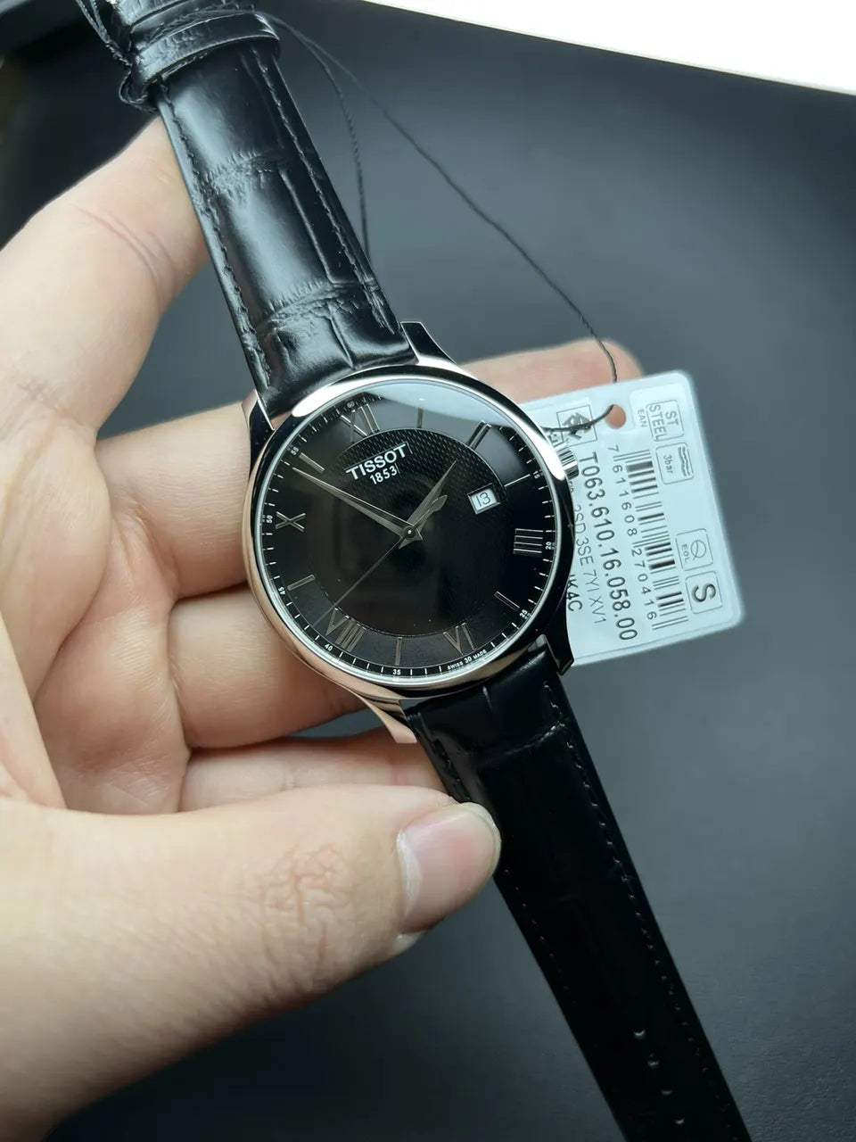 Tissot Black Leather Watch - Hình 5