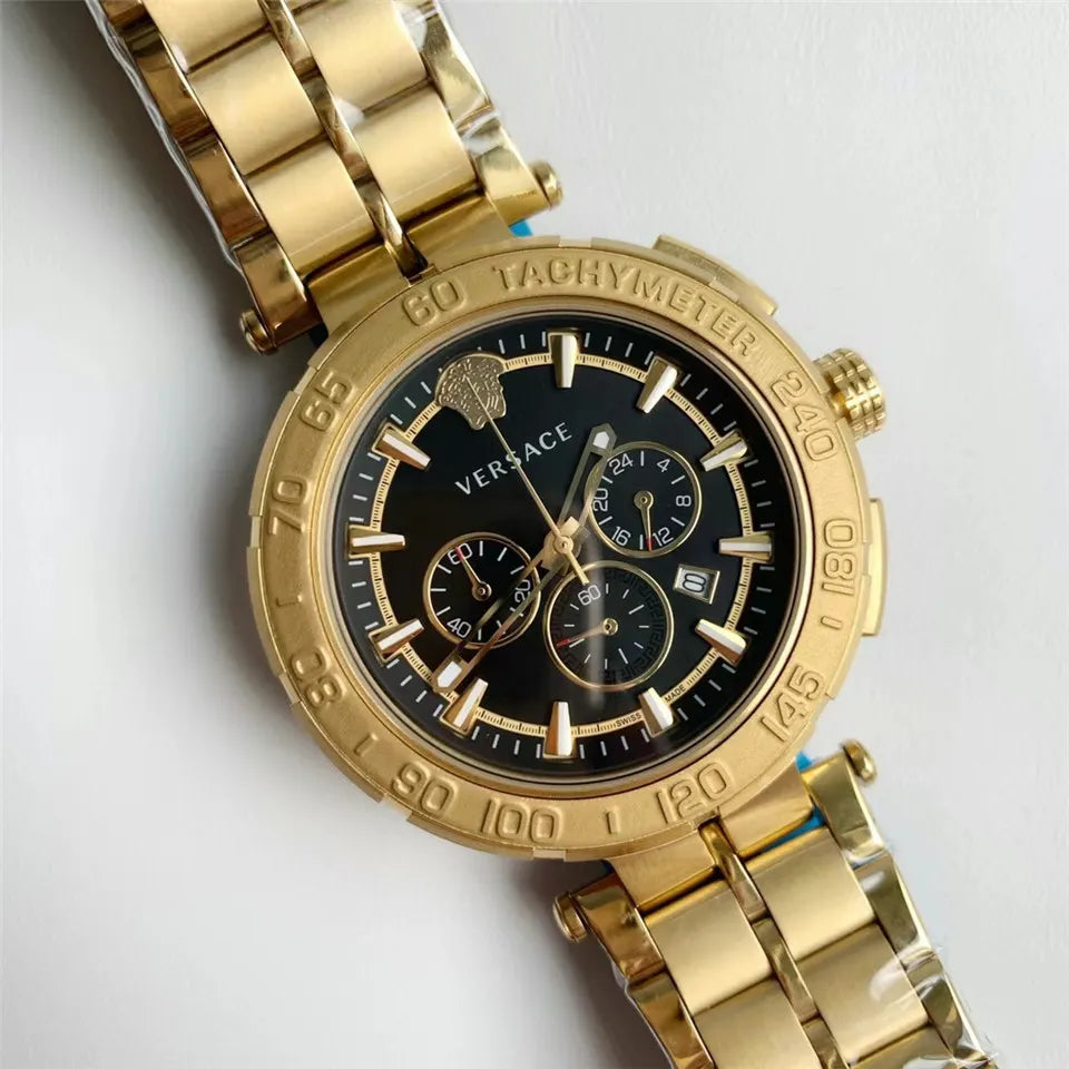 black Versace Chronograph Gold