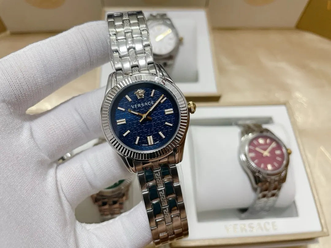 silver Versace Greca Logo Watch - Hình 18