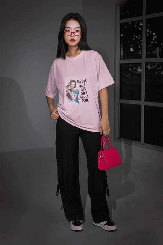 Women and Cat Oversized T-shirt - Urban Theory Co